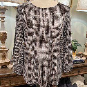Adrianna Papell Houndstooth Long Sleeve Blouse - Medium